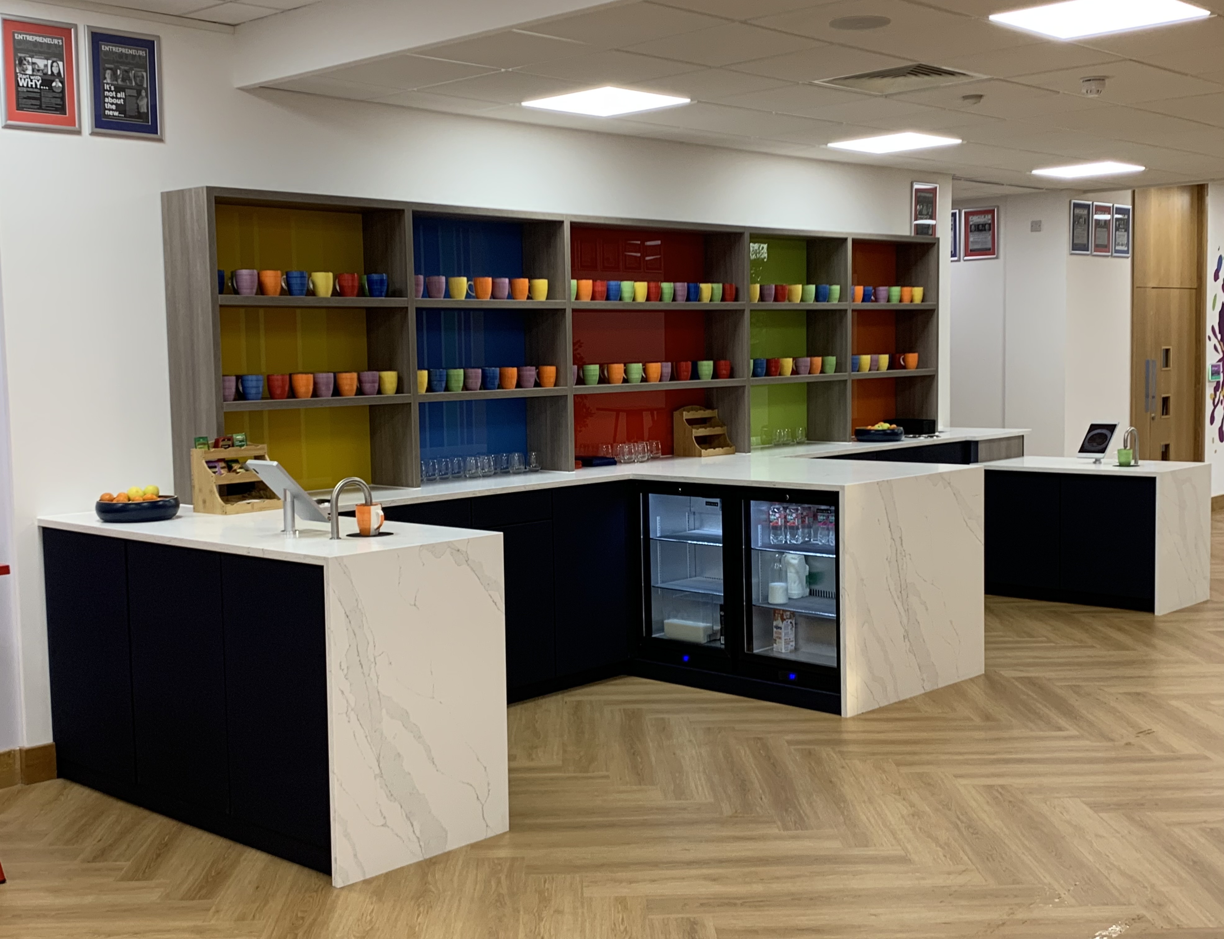 Modern office kitchen with professional fit-out showing OMMC's quality delivery